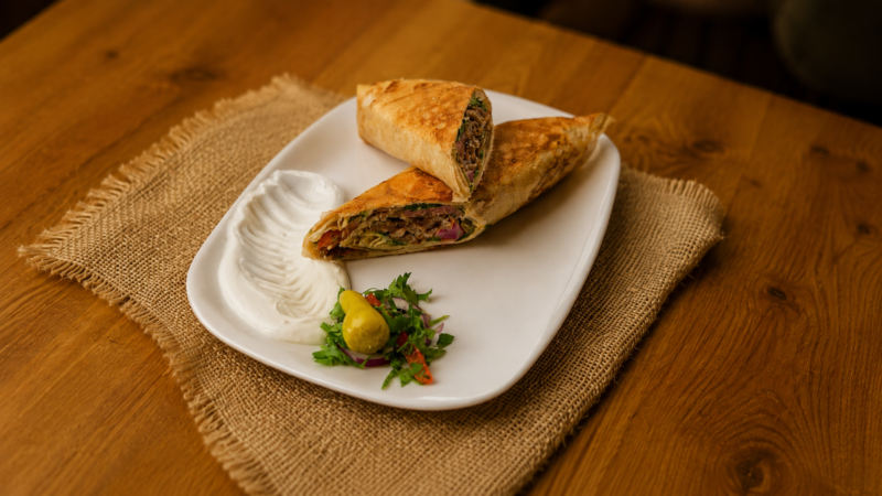 Beef Shoarma sandwich in fresh Saj bread - Syrian Lebanese - شاورما لحم - Op Saj Kareem Amsterdam